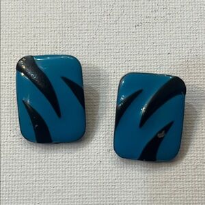 Blue and Black vintage 80’s Geometric Earrings clip backs